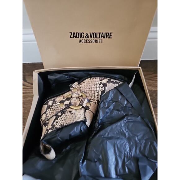 ZADIG & VOLTAIRE N'Dricks Wild Ankle Boots Western Gold Buckle Snake Leather 38 - Picture 2 of 8